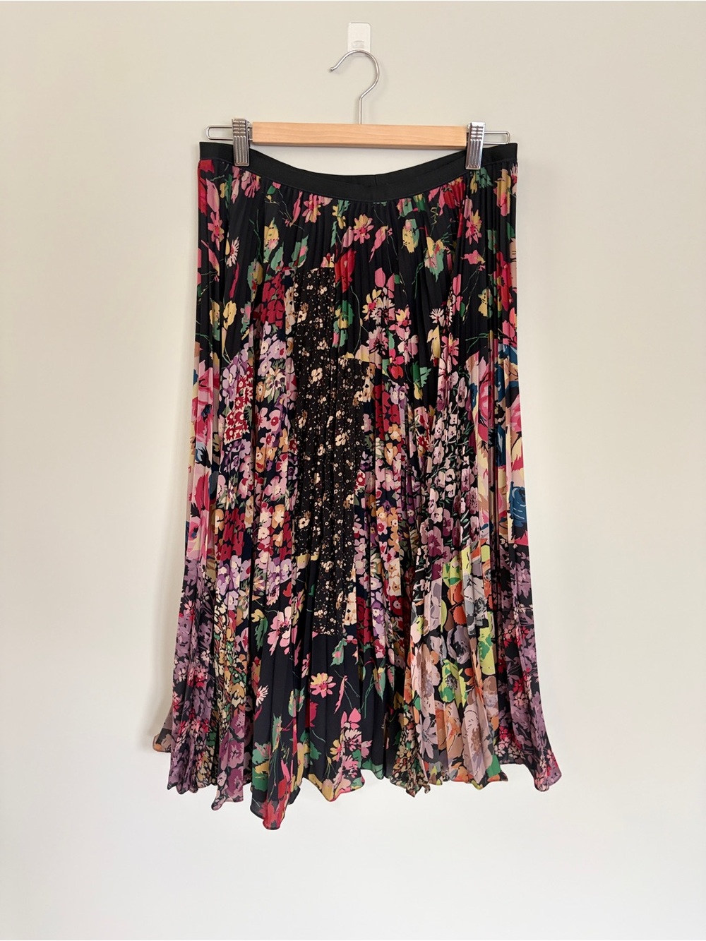 Polo Ralph Lauren Black Floral Pleated Midi Skirt